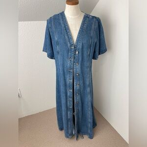 M&S short sleeve button up denim maxi dress size 16 NWT